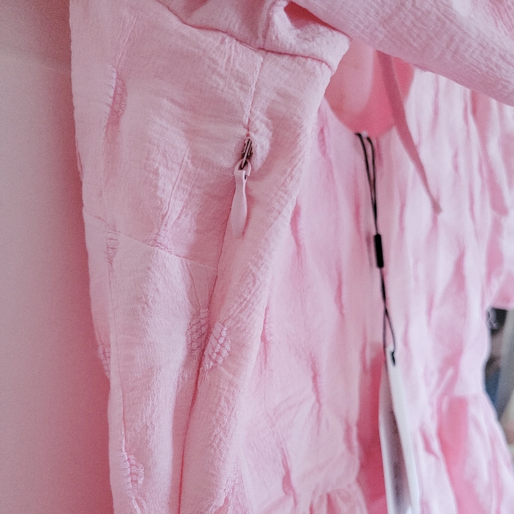 English Factory Pink Textured Balloon Mini Dress - Picture 11 of 15